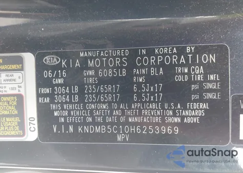 2017 Kia Sedona Lx z USA, uszkodzony, nr VIN KNDMB5C10H6253969